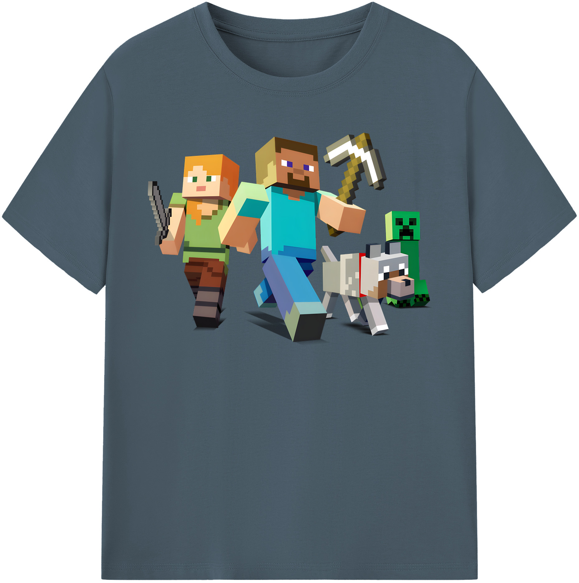 （画像用） マインクラフト ブロックの世界 Minecraft MC Block world 綿100％半袖Tシャツ（フロントプリント）